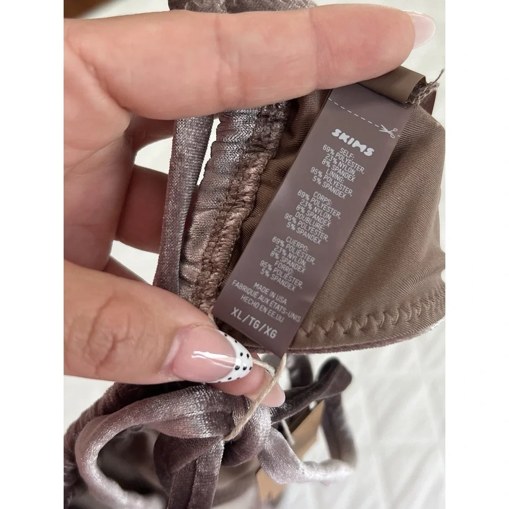 SKIMS Velvet Swim Bikini Set Taupe Umber Triangle Top XL Tie Side Bottom L Y2K